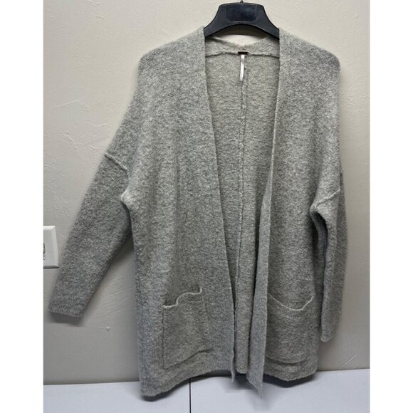 Free People Phantom Cardigan Gray Wool Blend Womens Medium Open Front Pockets - Picture 1 of 10